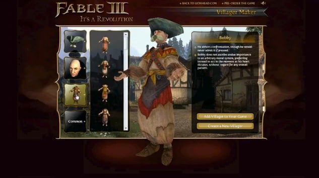 Fable III gets an online 'Villager Maker'