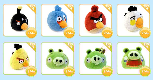 Angry Birds plushies! Look at them!