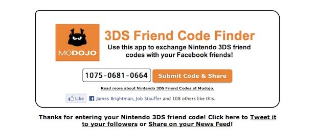 Modojo's Facebook 3DS Friend Code Finder is a handy thing