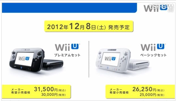 Wii U launching on December 8, 2012 in Japan, $335 & $400