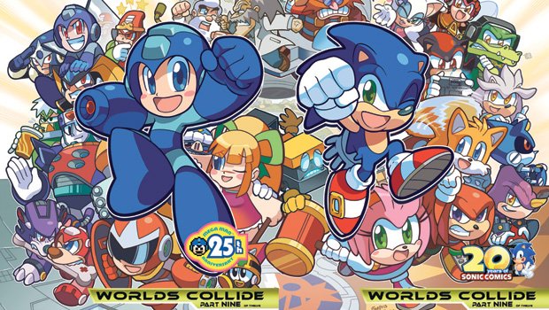 D'aww! Sonic and Mega Man chibis adorn these comic covers