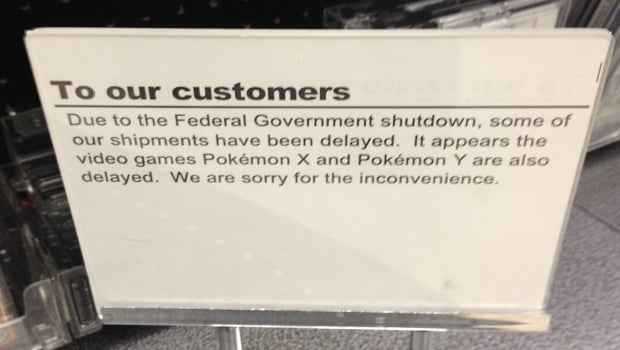Government shutdown halts Pokemon X/Y shipment