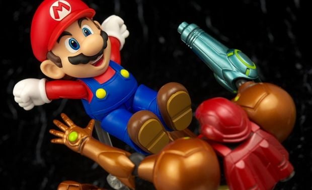 Look how happy Mario is kicking Samus in the face!