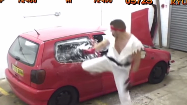 Real life Ryu wrecks car with his bare hands