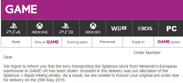 Large shipment of UK copies of Splatoon stolen, GAME heavily affected