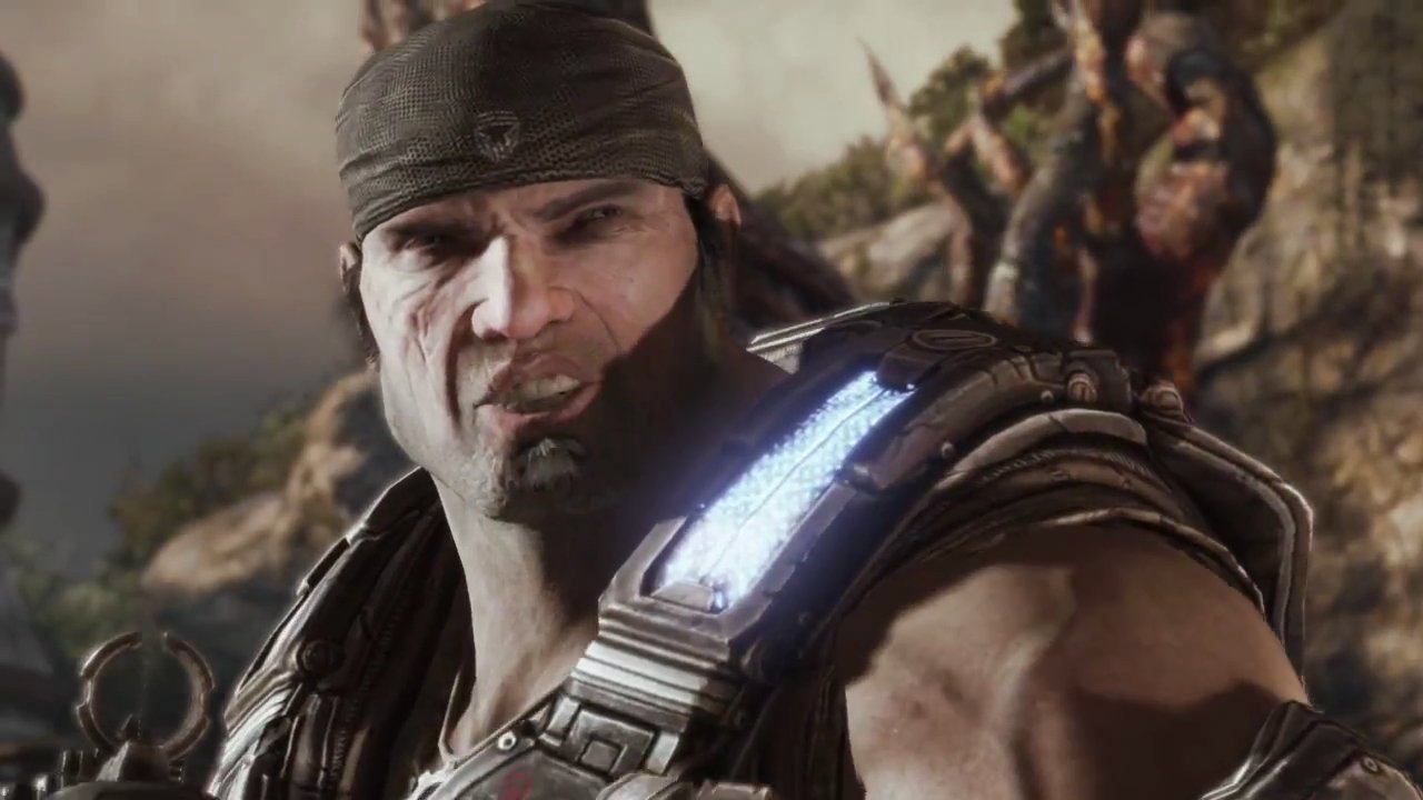Marcus Fenix's default Gears of War face is a permanent scowl