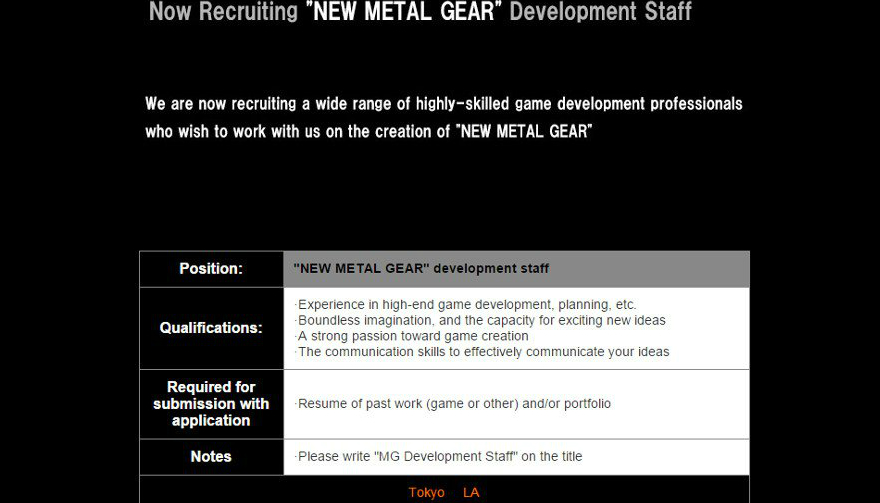 Konami seems to be hiring for a new Metal Gear Solid game