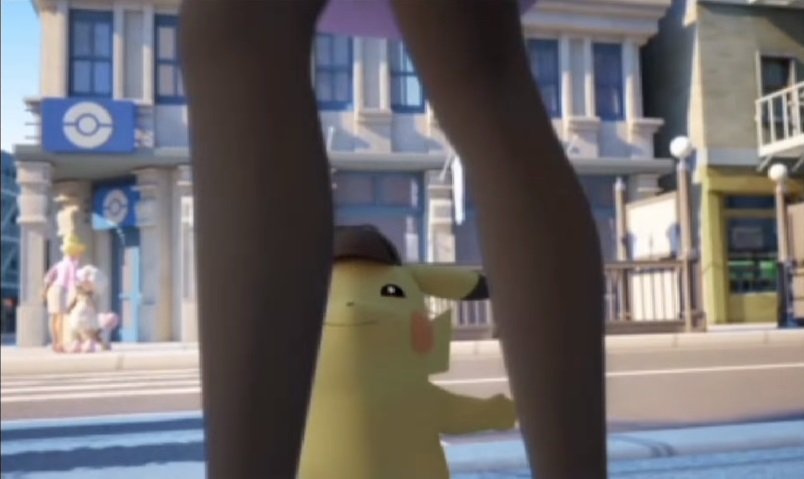 Great Detective Pikachu catcalls a lady in the intro for the game