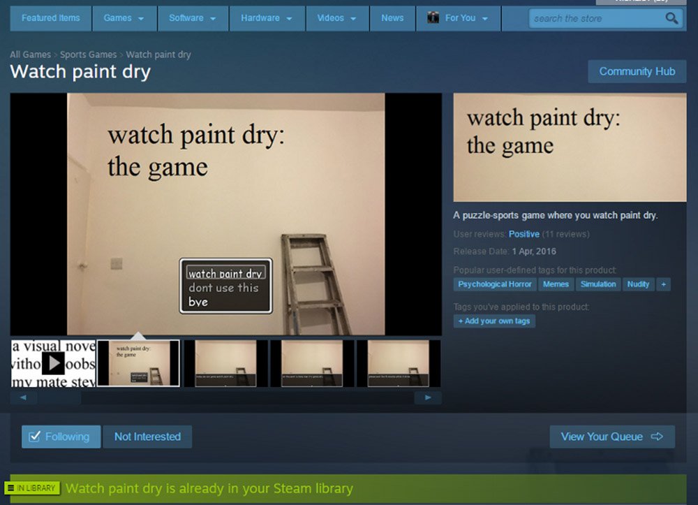 Prankster gets paint drying simulator on Steam