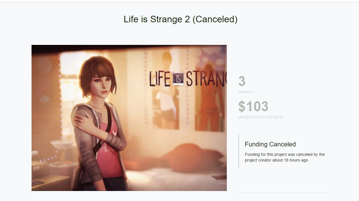 Unofficial Kickstarter for Life is Strange sequel canceled in record time