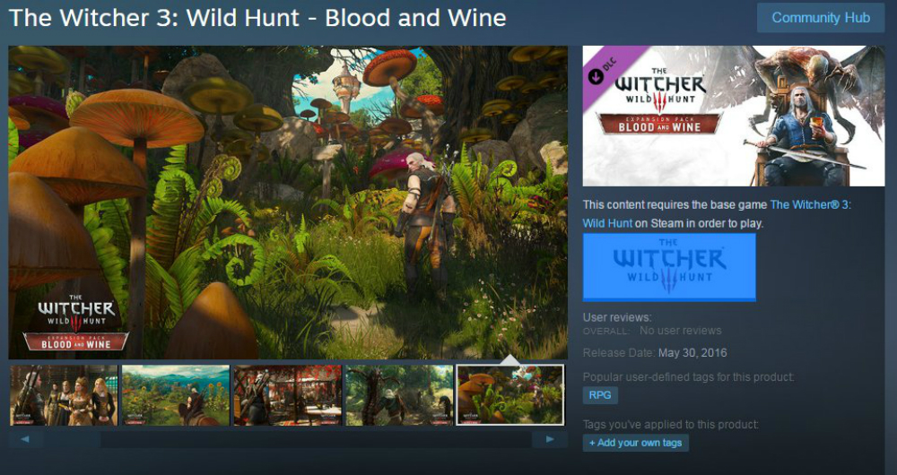 Pulled Steam listing confirms Witcher 3: Blood and Wine DLC is out this month