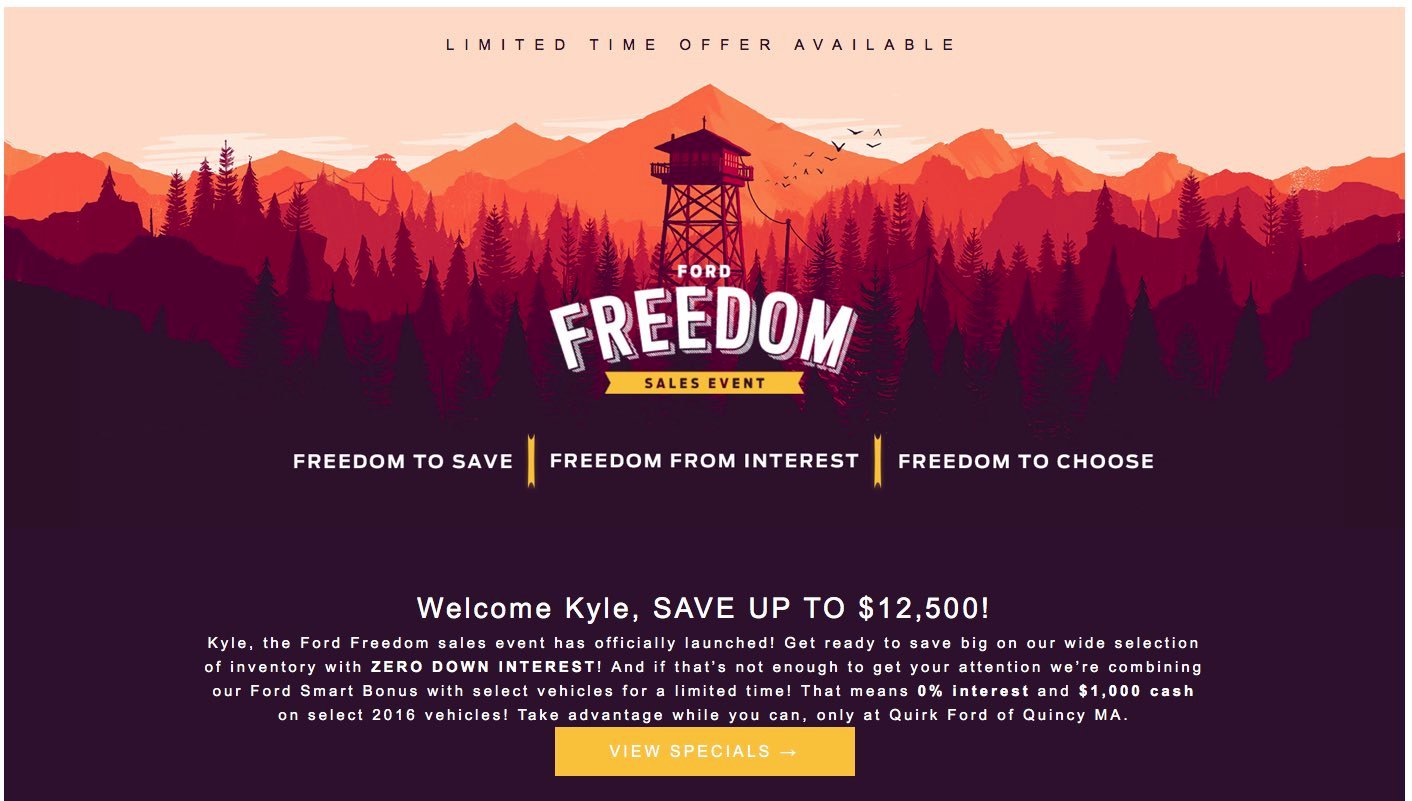 Local Ford dealer steals Firewatch art to sell freedom (and cars)