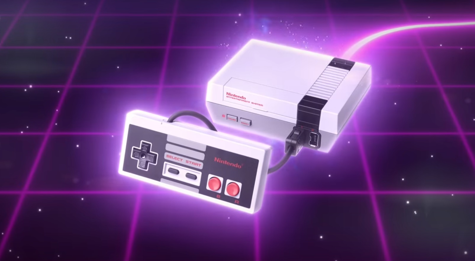 Here's another look at the Mini NES, this time on a totally 80s laser grid