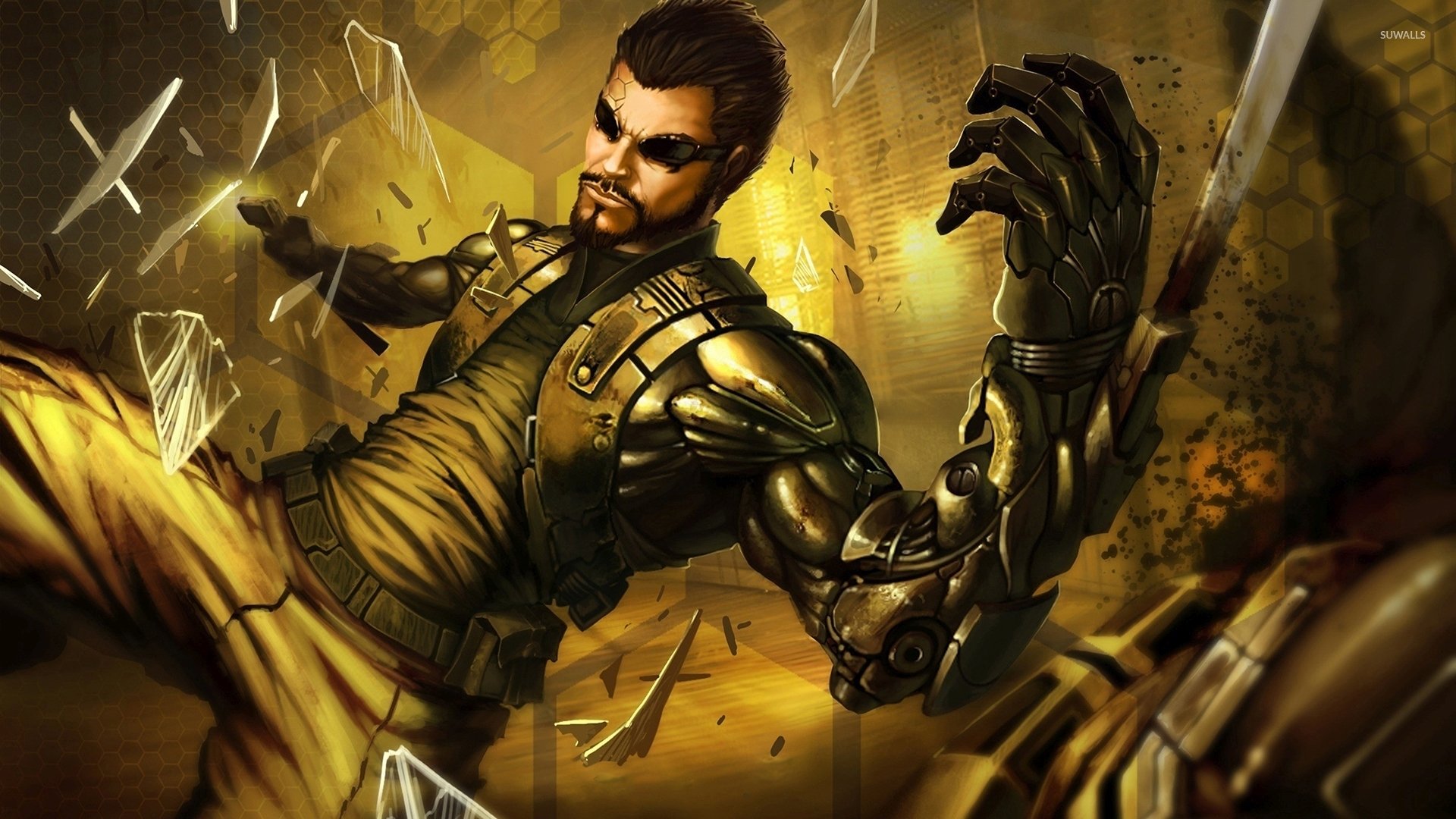 Adam Jensen RKOing a robot into oblivion