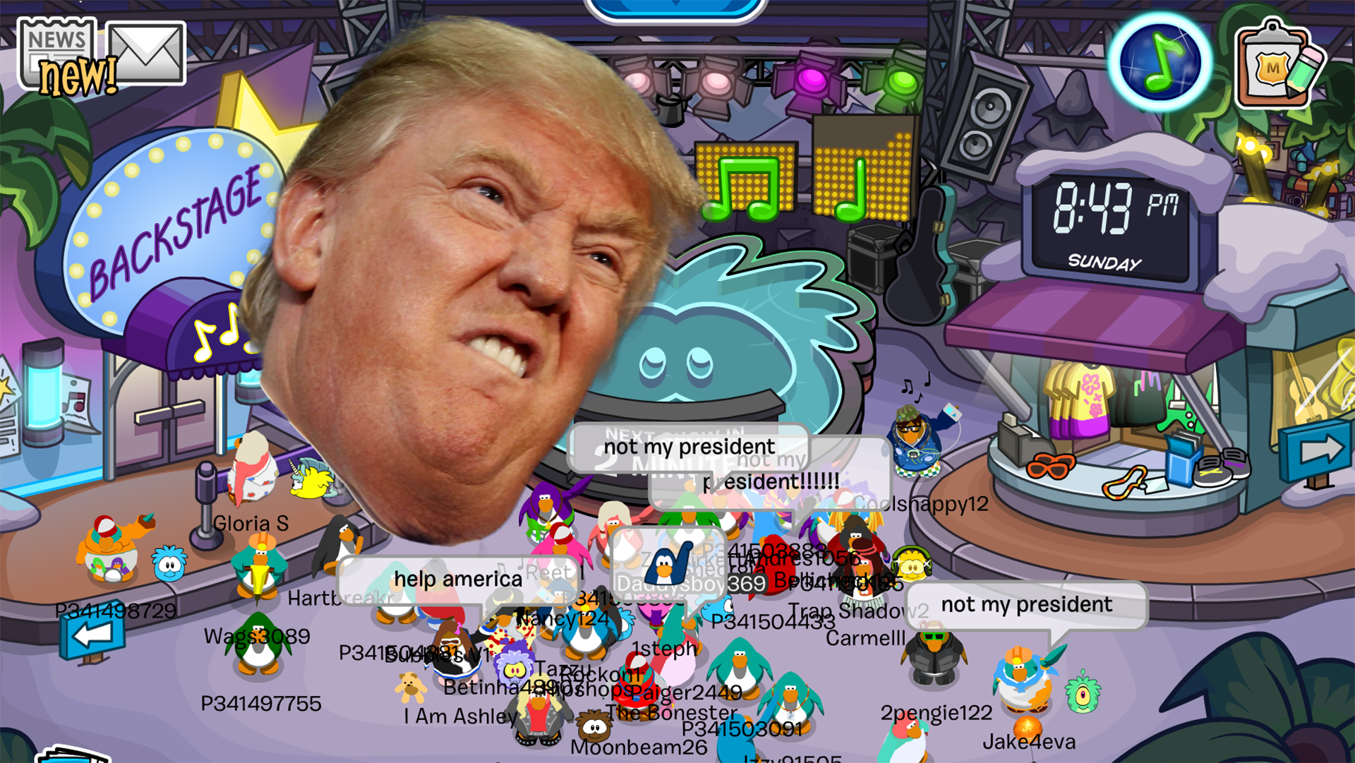 There is a 'Not my president' anti-Trump protest going on in Club Penguin