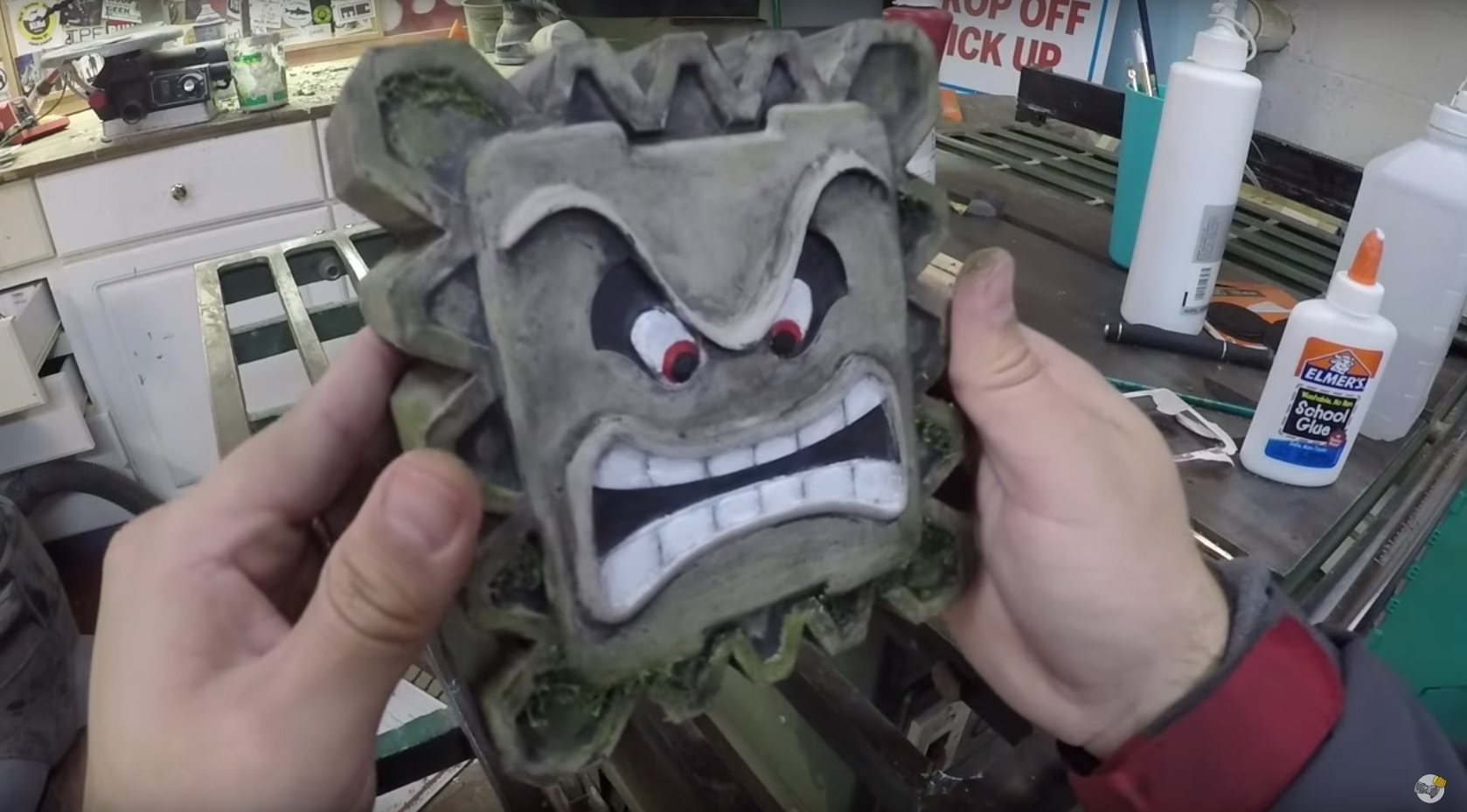 Watch this guy building a game console into a cement Thwomp
