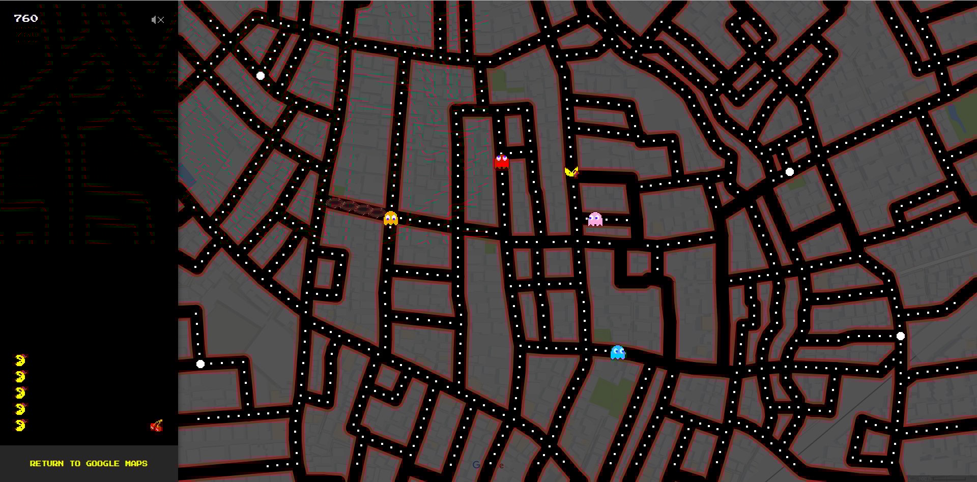 Ms. Pac-Man has taken over Google Maps