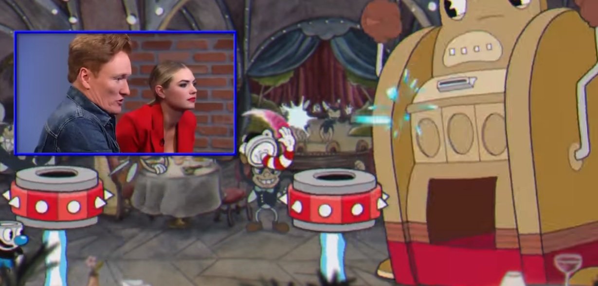 Of all games, Conan O'Brien plays Cuphead with Kate Upton