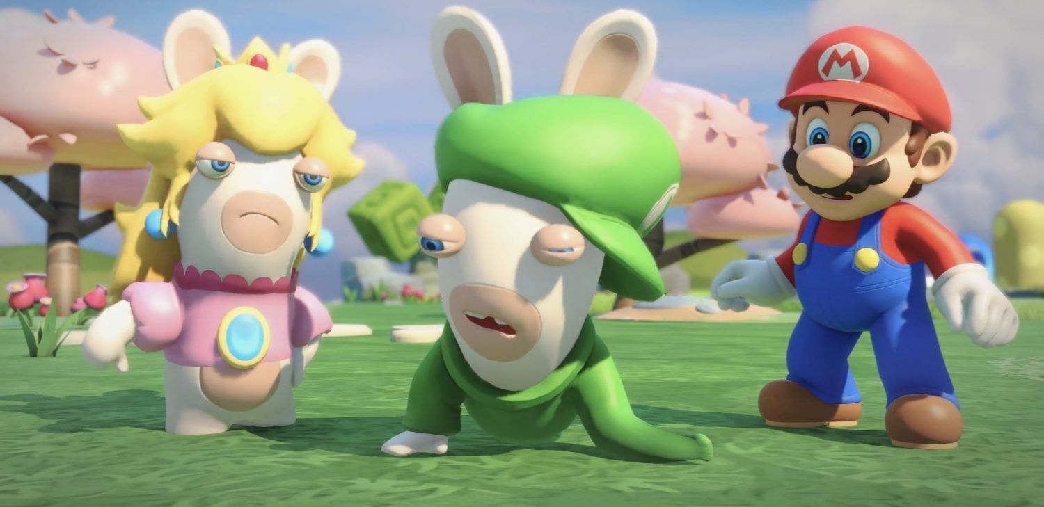 Rabbids steal item combining glasses in Mario + Rabbids Kingdom Battle opening cutscene