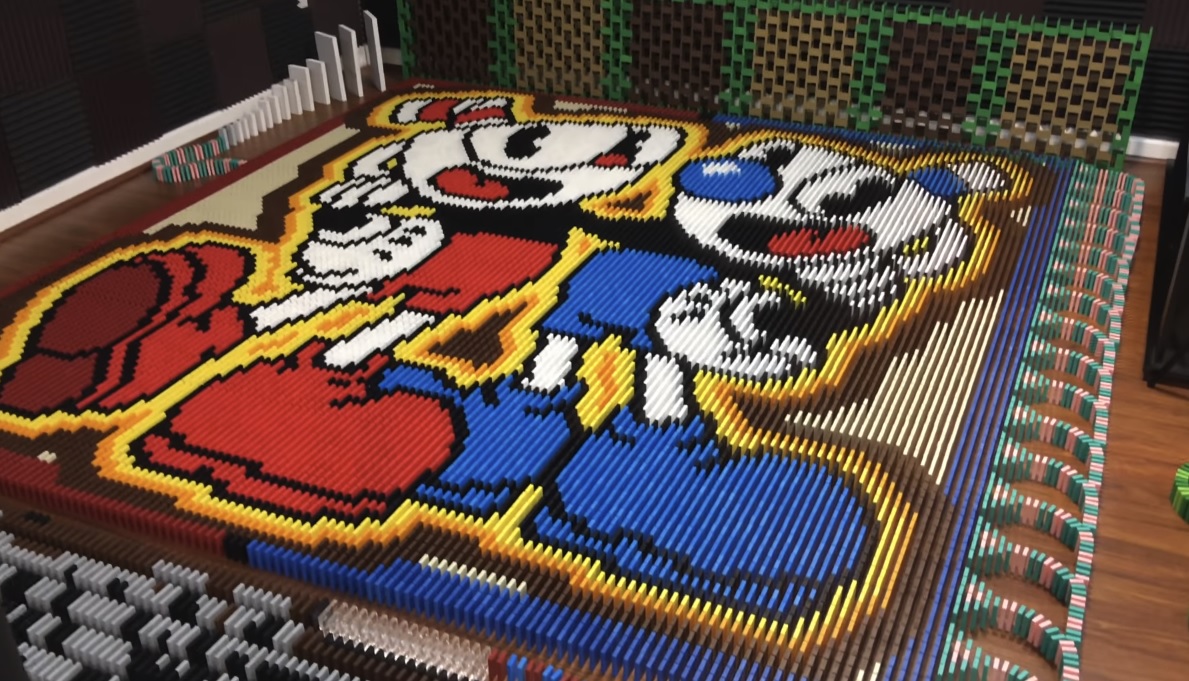 Setting up 22,000 Cuphead dominoes might be harder than the actual game