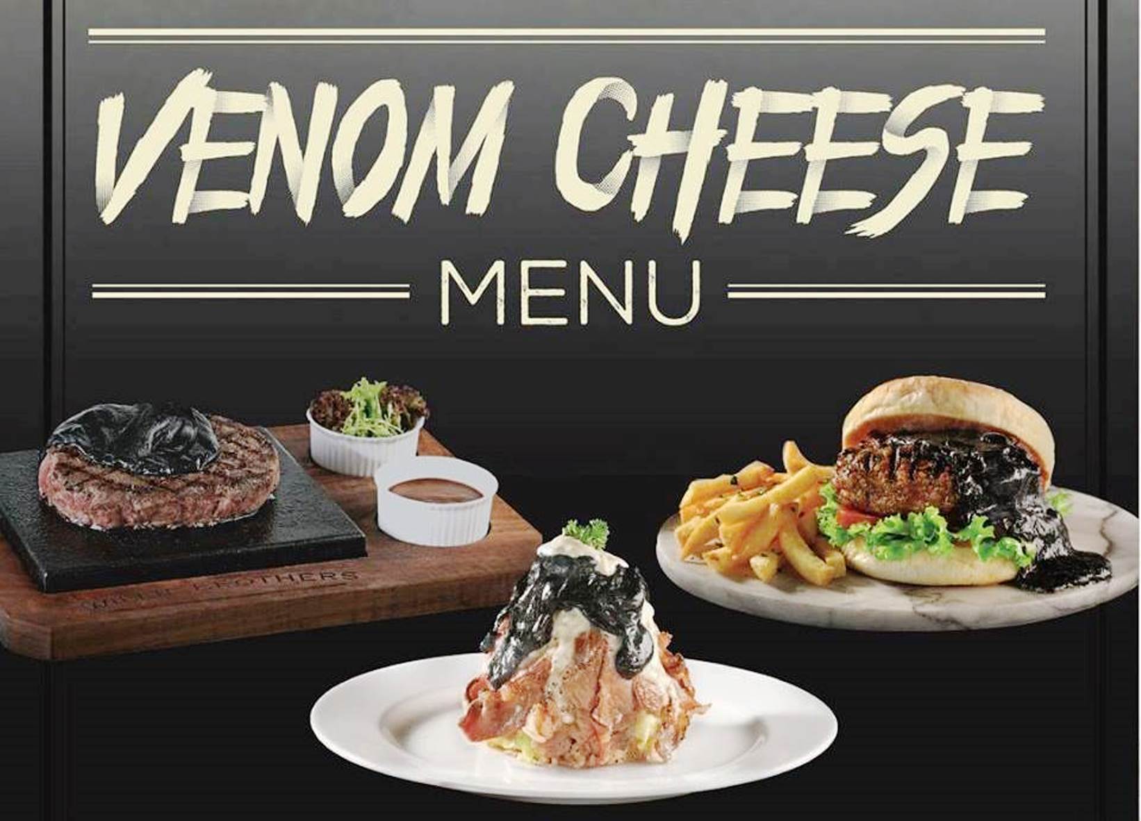A restaurant in Jakarta, Indonesia is selling a Venom-inspired pitch-black cheese
