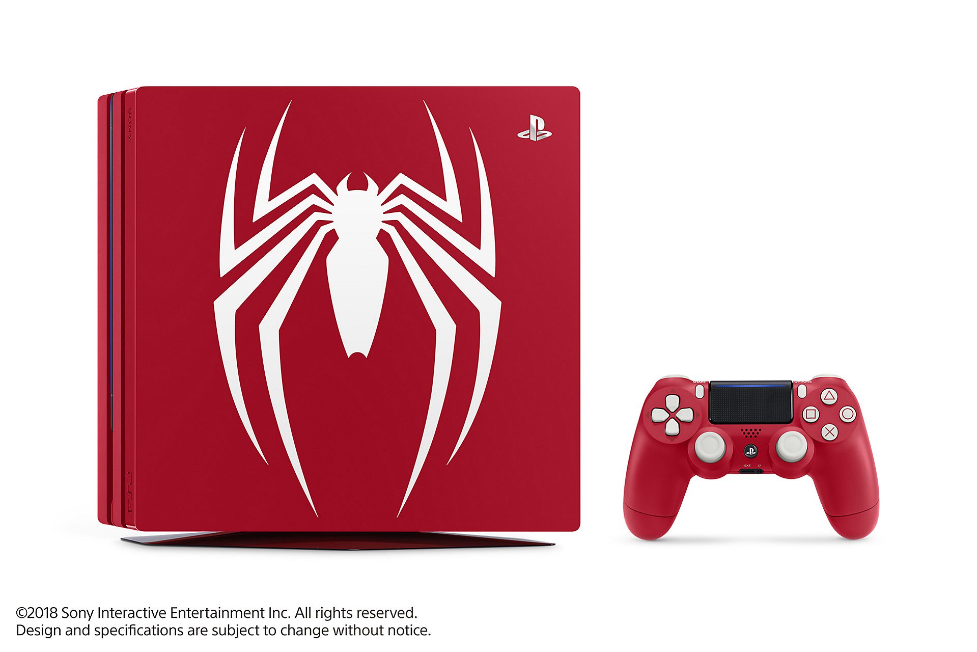 The Spider-Man PS4 Pro bundle splashes the white logo across a red console