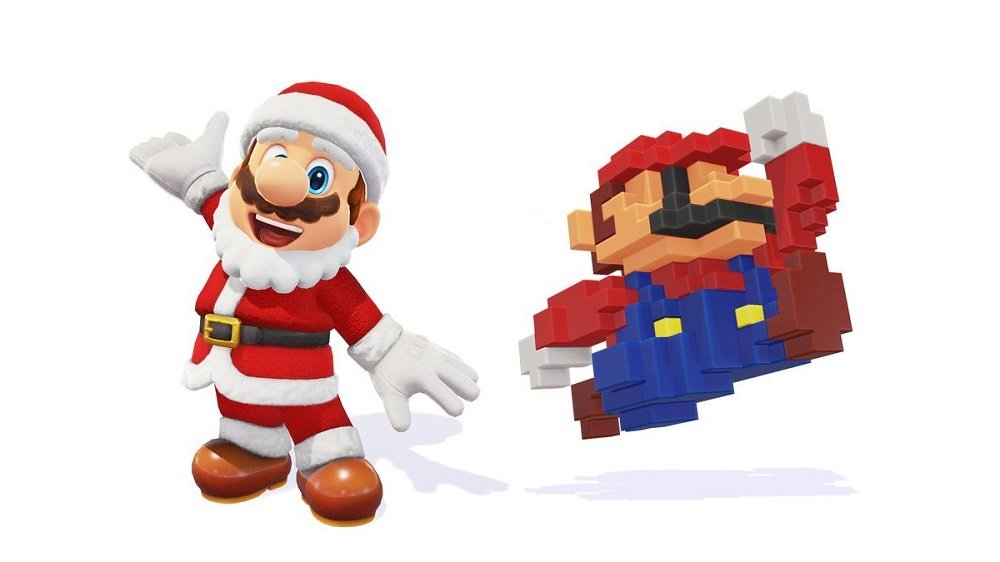 Super Mario Odyssey adds 8-bit Mario and Santa Mario costumes