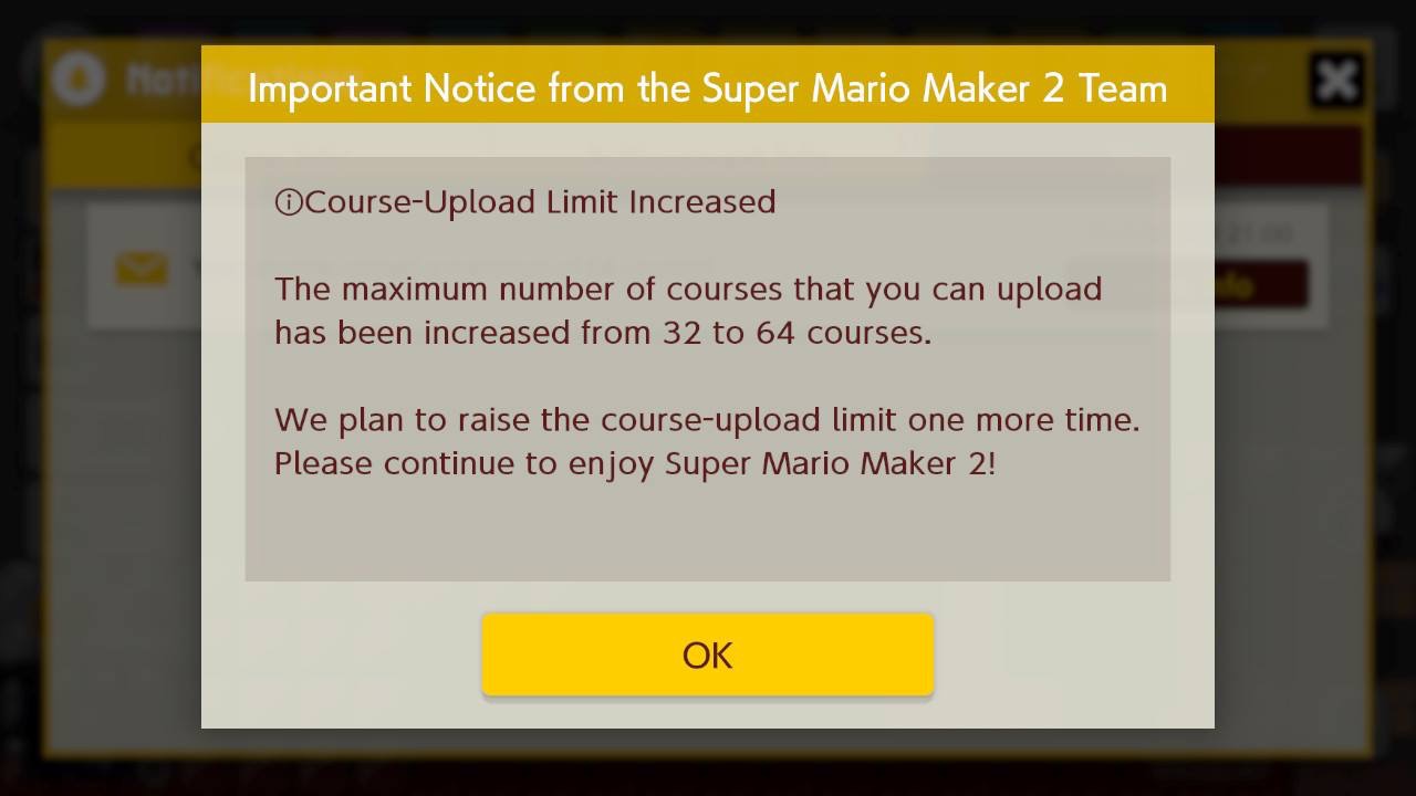 Super Mario Maker 2 ups course upload limit to 64, Nintendo will do it 'one more time'