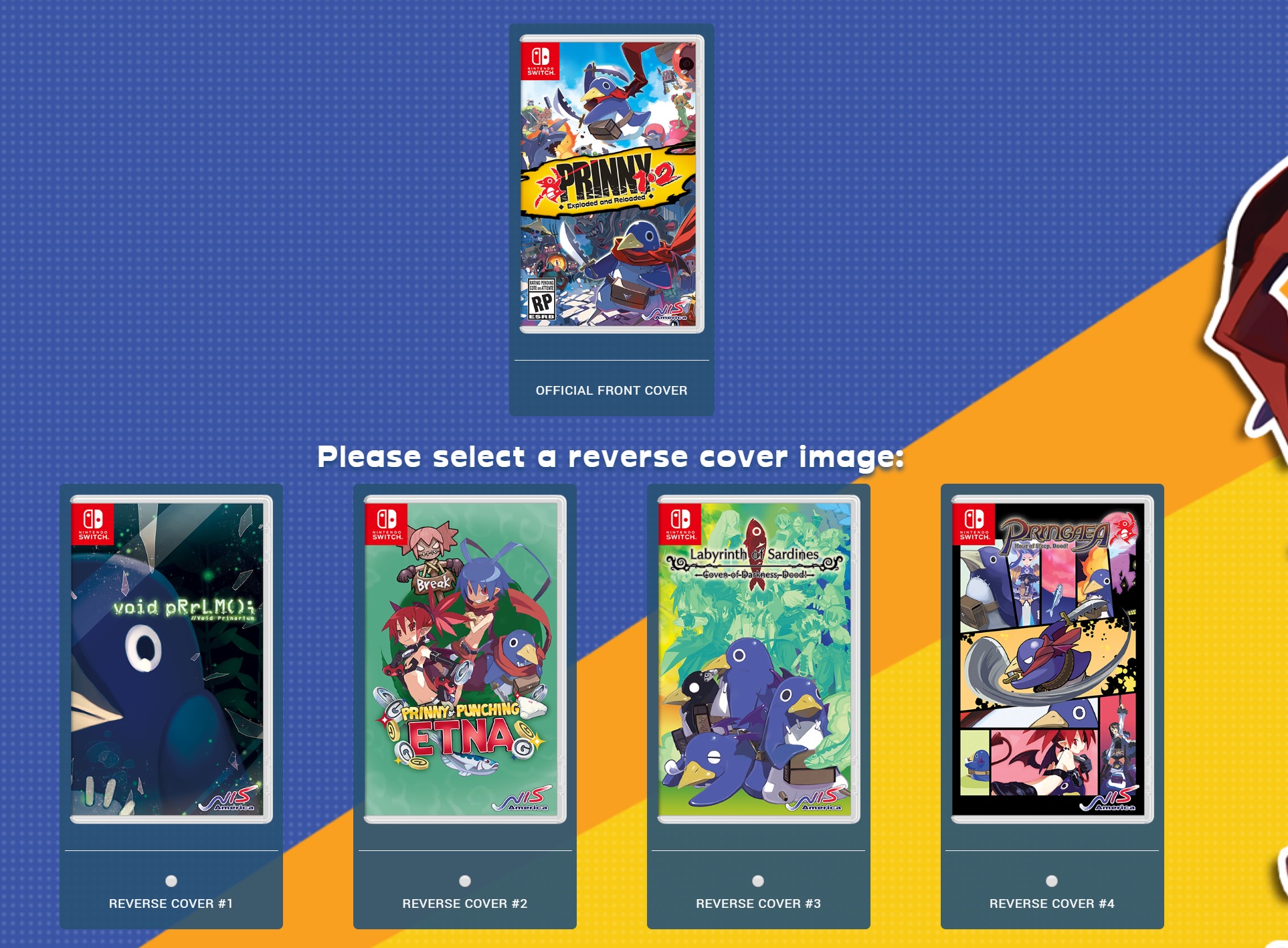 You can vote on which reverse Prinny Switch parody cover makes it in the case