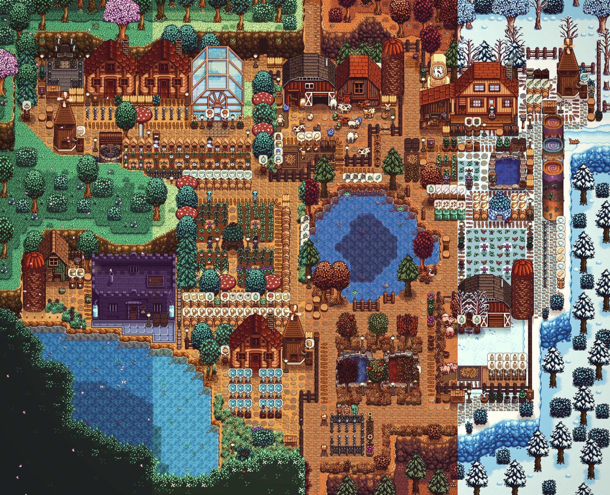 Four seasons in one image shows how beautiful Stardew Valley's pixel art really is