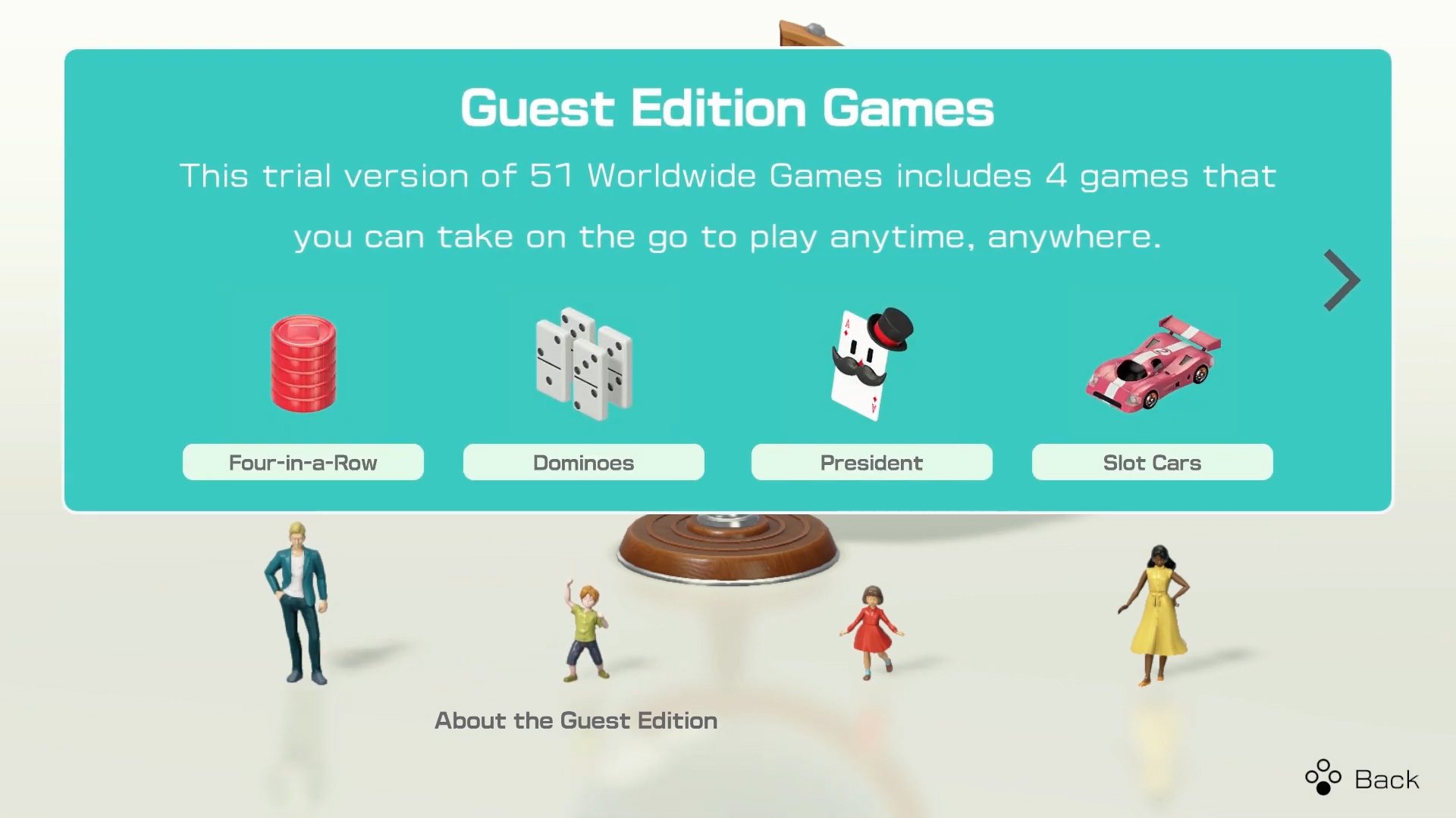 The guest pass for Clubhouse Games: 51 Worldwide Classics has four free games
