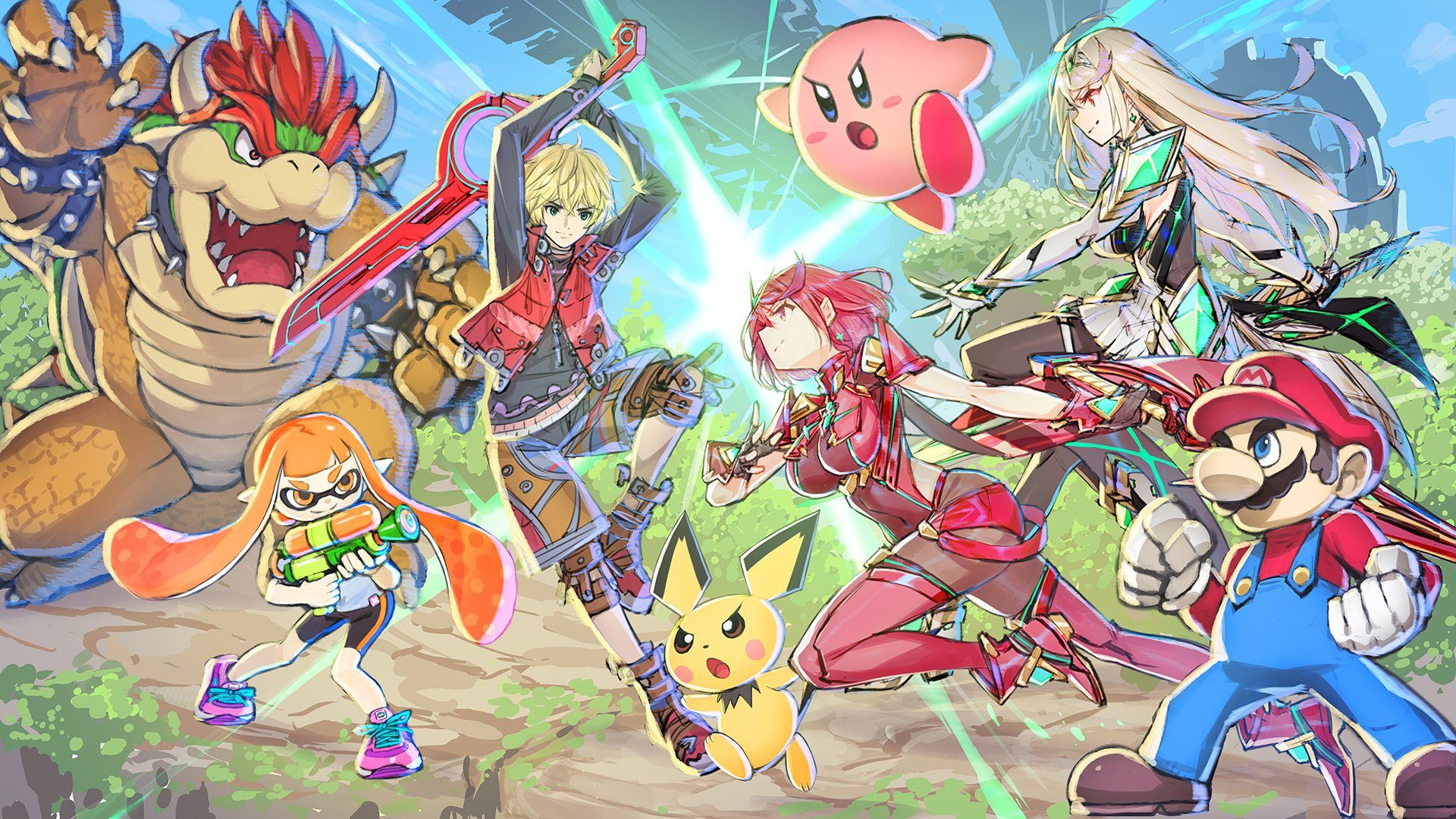 Here's art for the new Pyra and Mythra Smash Ultimate DLC from the Xenoblade 2 character designer