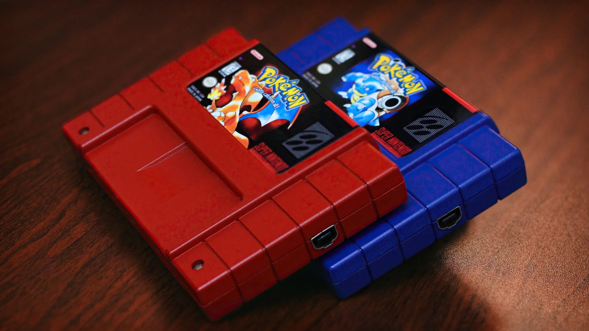 These custom Pokemon Red and Blue SNES cartridges sure are sleek