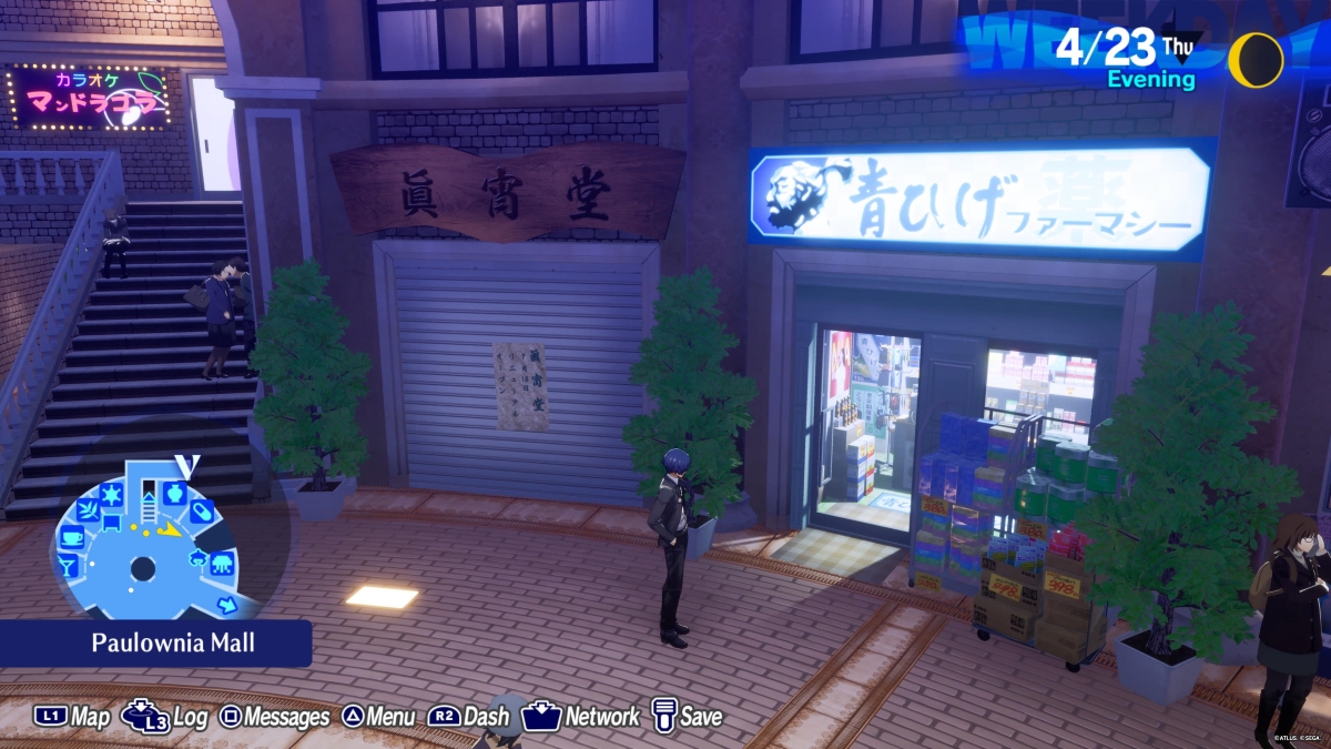 When are the Pharmacy and weapon store sales in Persona 3 Reload?