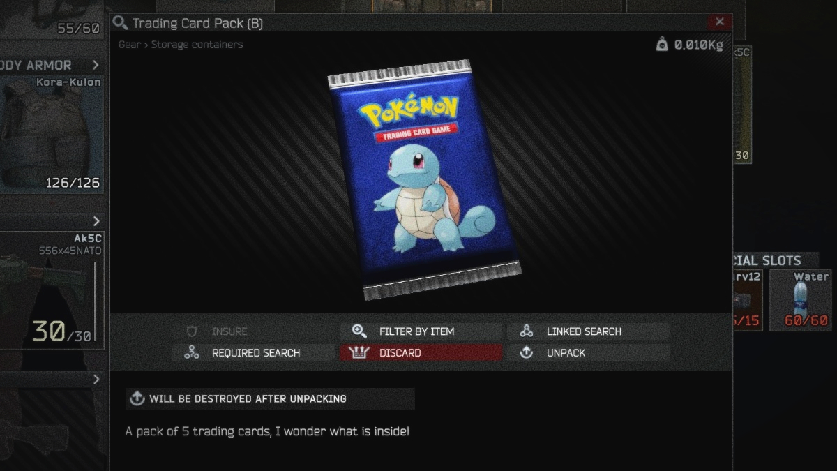Someone's added collectible Pokemon cards to Escape From Tarkov single-player mod