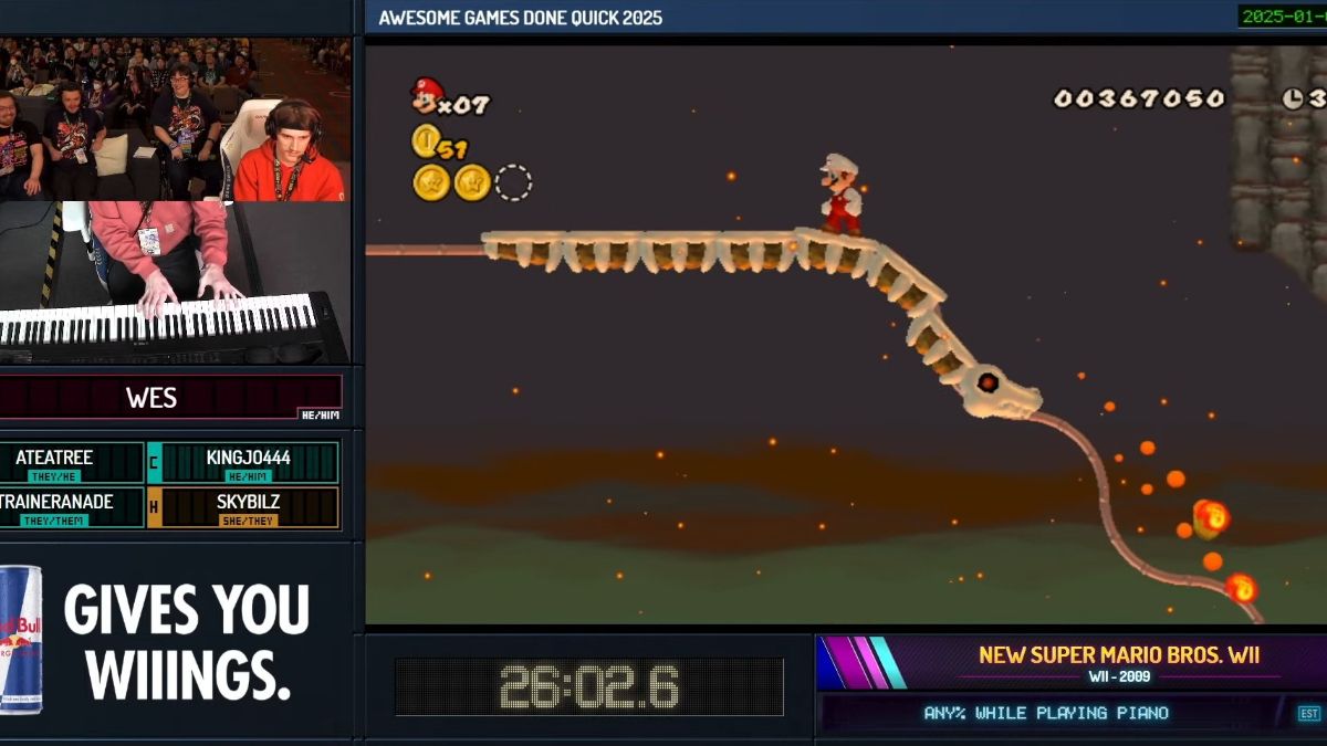 AGDQ Speedrunner finishes New Super Mario Bros. Wii while playing the piano