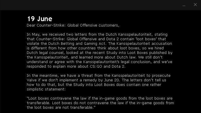 Dutch loot box threat forces Valve to pull CS:GO and Dota 2 item trading in the Netherlands