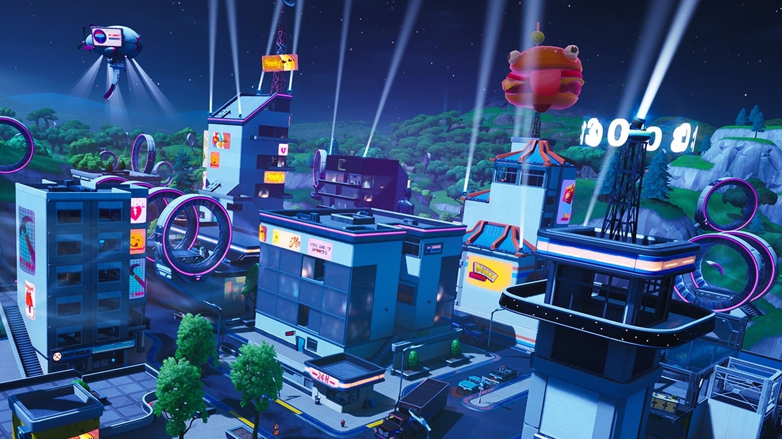 Fortnite season 9 sees cyberpunk-style Tilted Towers rise from the ashes