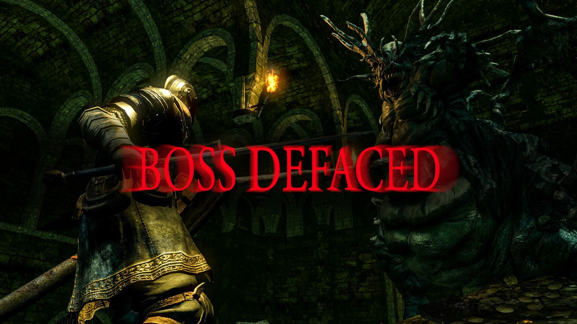 The Dark Souls wiki has a hidden face bandit who's casually been defacing bosses