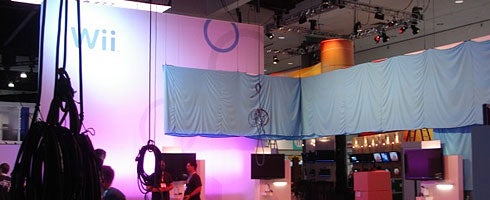 Curtain covers huge banner on Nintendo E3 stage