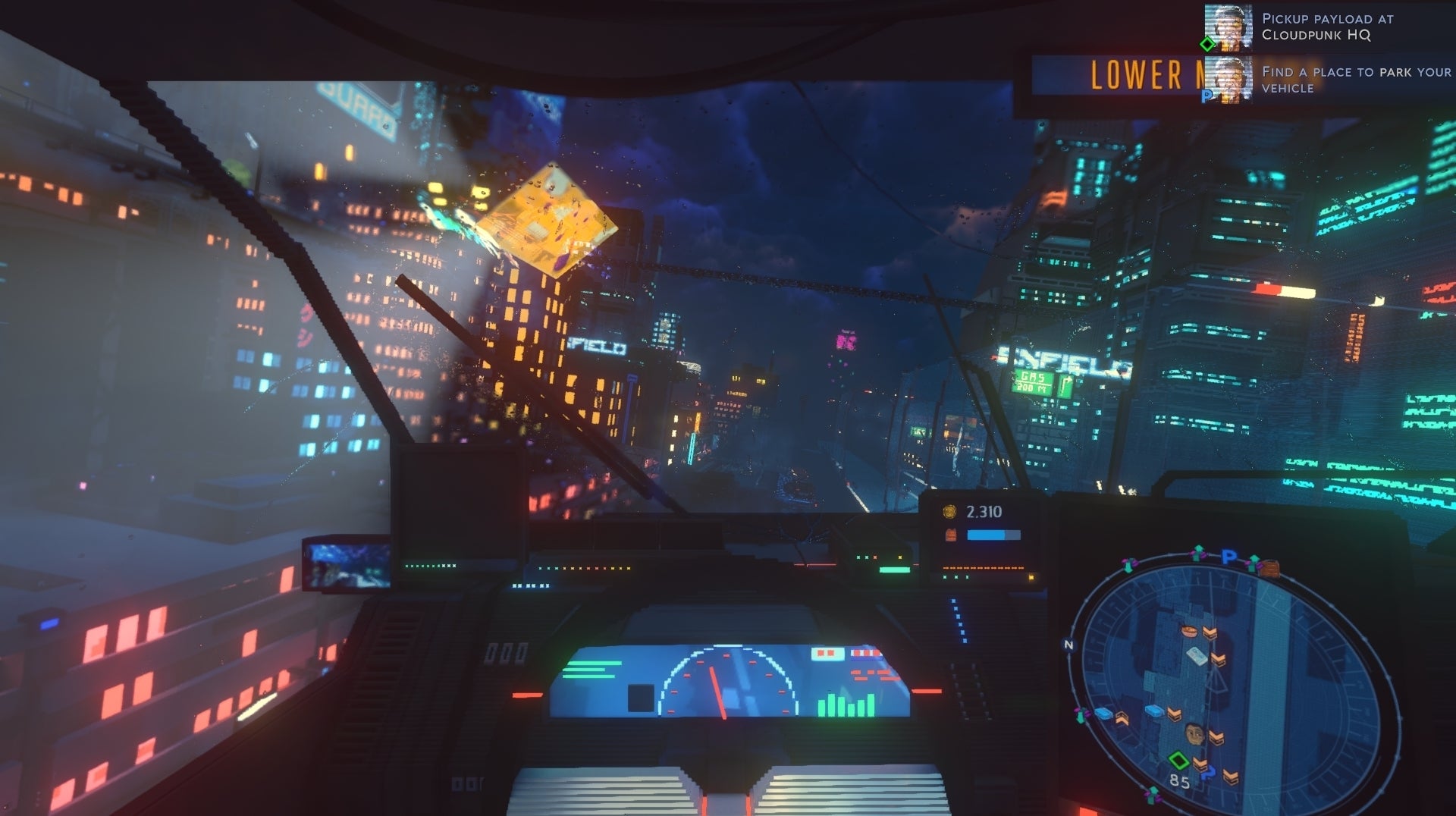 Gorgeous Blade Runner-esque delivery thriller Cloudpunk gets first-person cockpit view