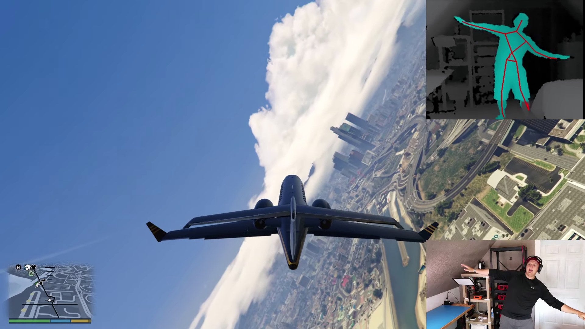 Fly a plane in GTA by pretending to be a plane, with Kinect