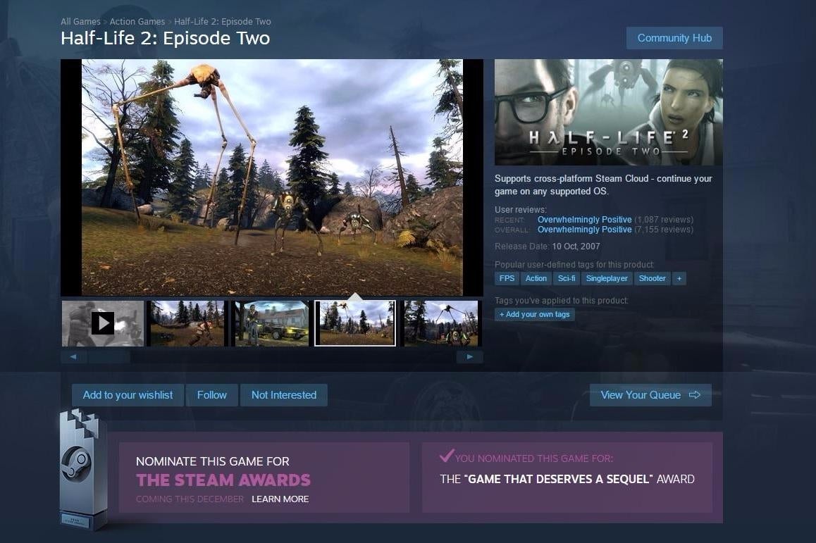 It didn't take long for people to use the Steam Awards to tell Valve to make Half-Life 3