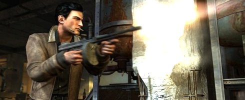 Mafia II screens show guns, blazing building