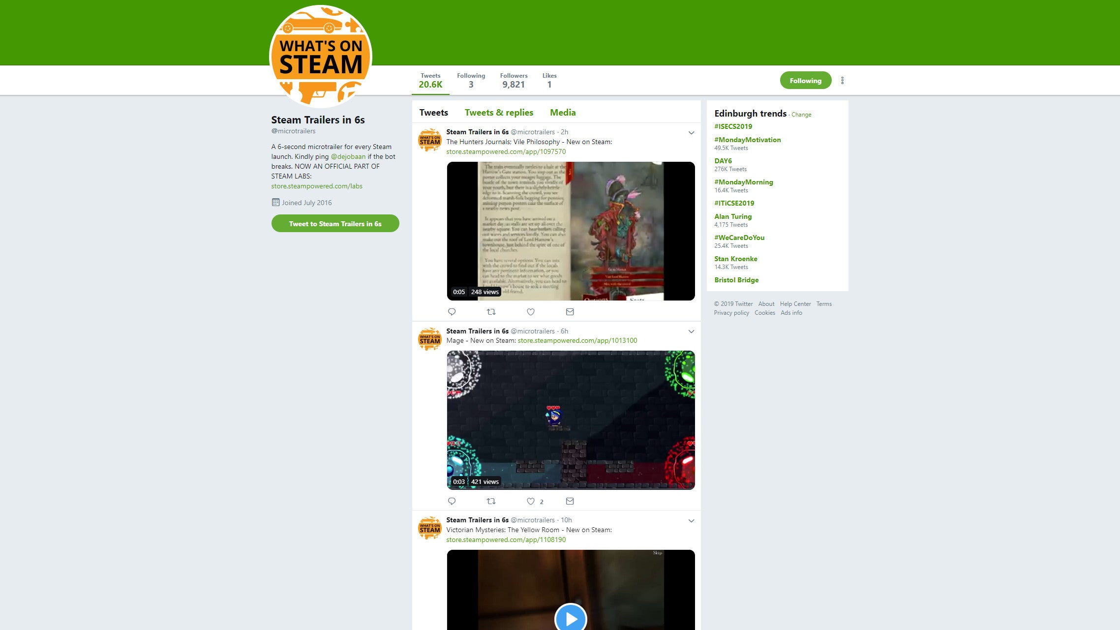 Twitter's Microtrailers, the funnest way to follow Steam releases, is back