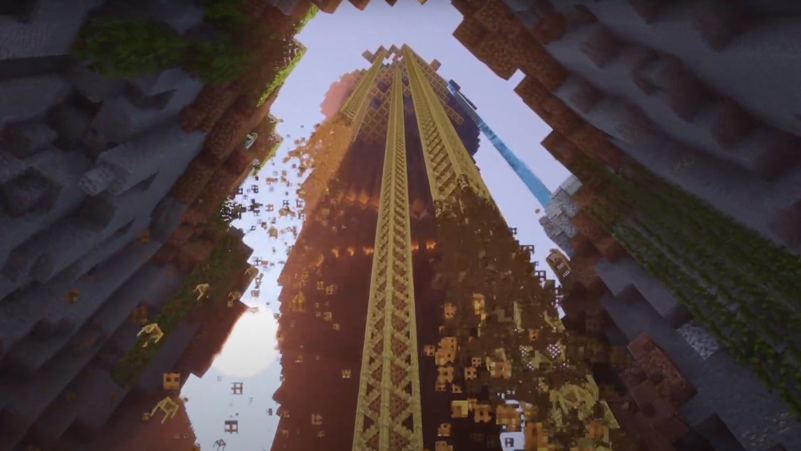 Watch 5k bits of scaffold collapse in Minecraft