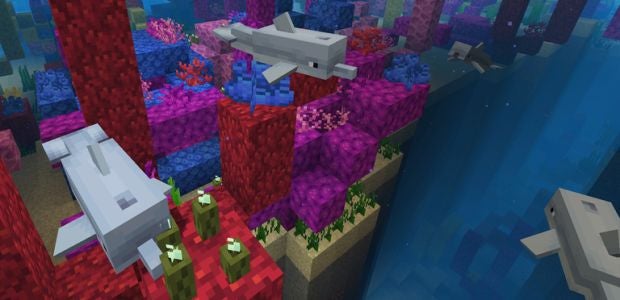 Minecraft's aquatic update features friendly dolphins and fetching reefs