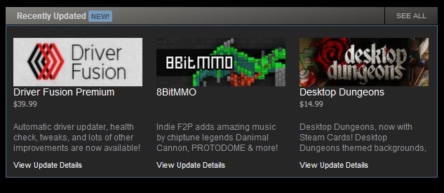 Steam Store now highlights recently updated games