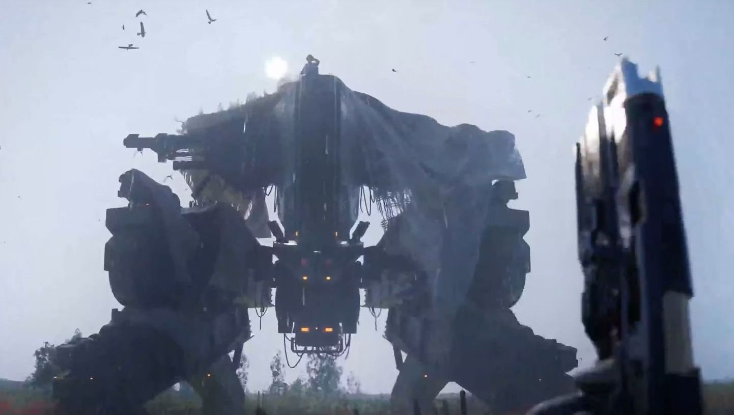 This bodycam mech shooter has a slick rainy day look and Zelda-like vehicle construction
