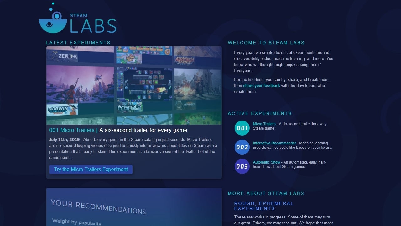 Steam Labs is Valve's public showcase of new Steam features
